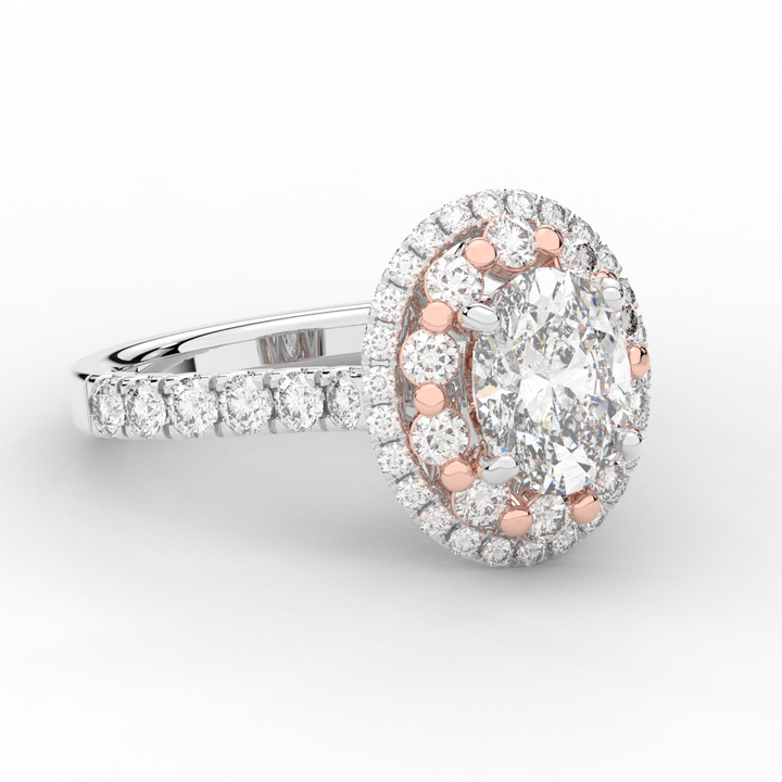 3.30CT.TW OVAL LAB DIAMOND DOUBLE HALO TWO TONE ENGAGEMENT RING - Nazarelle