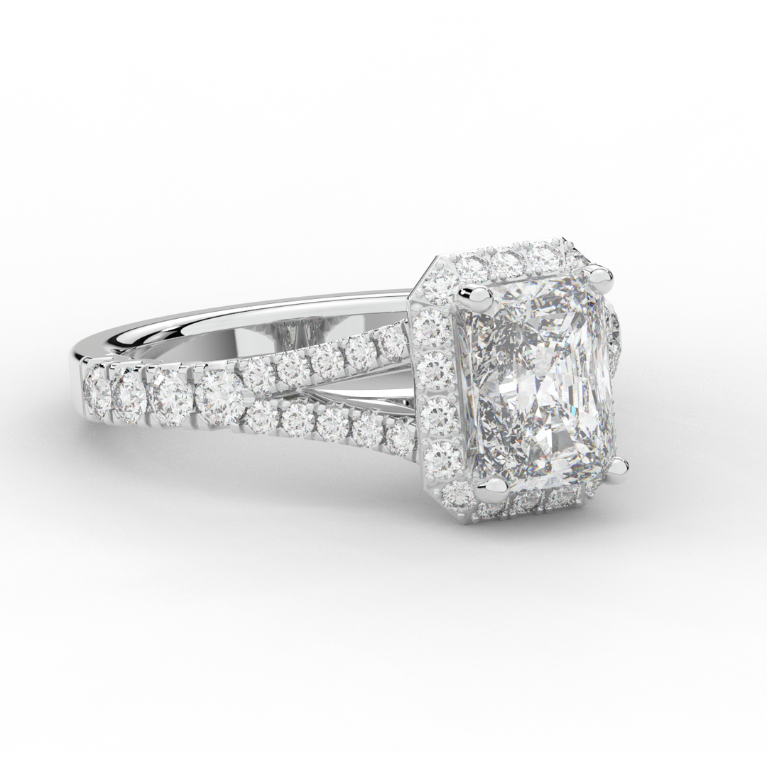 2.60CT.TW RADIANT LAB DIAMOND SPLIT SHANK HALO ENGAGEMENT RING - Nazarelle