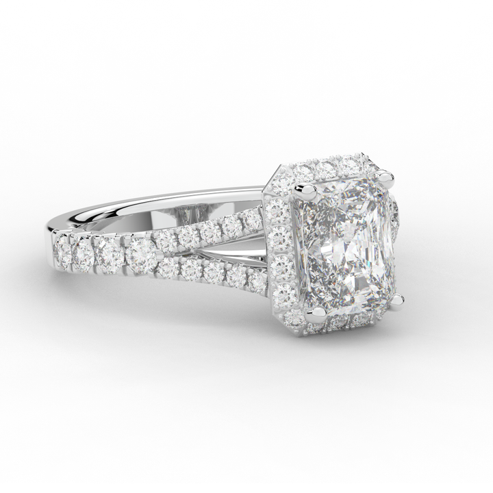 2.60CT.TW RADIANT LAB DIAMOND SPLIT SHANK HALO ENGAGEMENT RING - Nazarelle