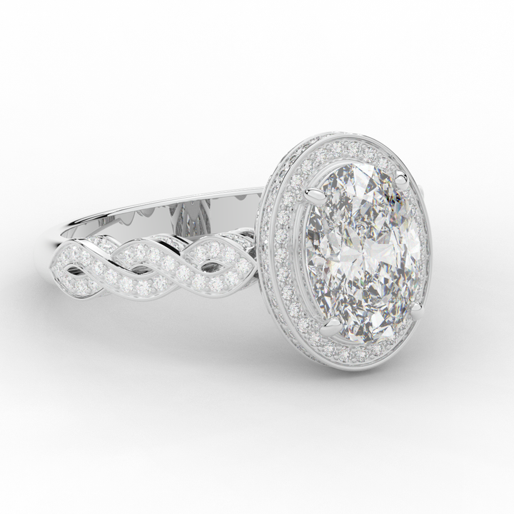 3.10CT.TW OVAL LAB DIAMOND HALO ENGAGEMENT RING - Nazarelle
