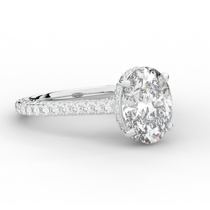 4.00CT.TW OVAL LAB DIAMOND UNDERHALO SOLITAIRE ENGAGEMENT RING - Nazarelle