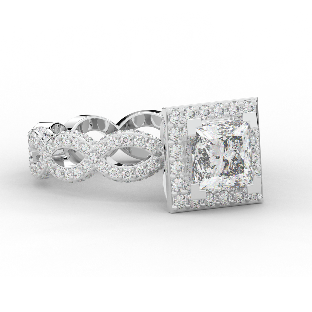 2.40CT.TW PRINCESS LAB DIAMOND HALO ENGAGEMENT RING - Nazarelle