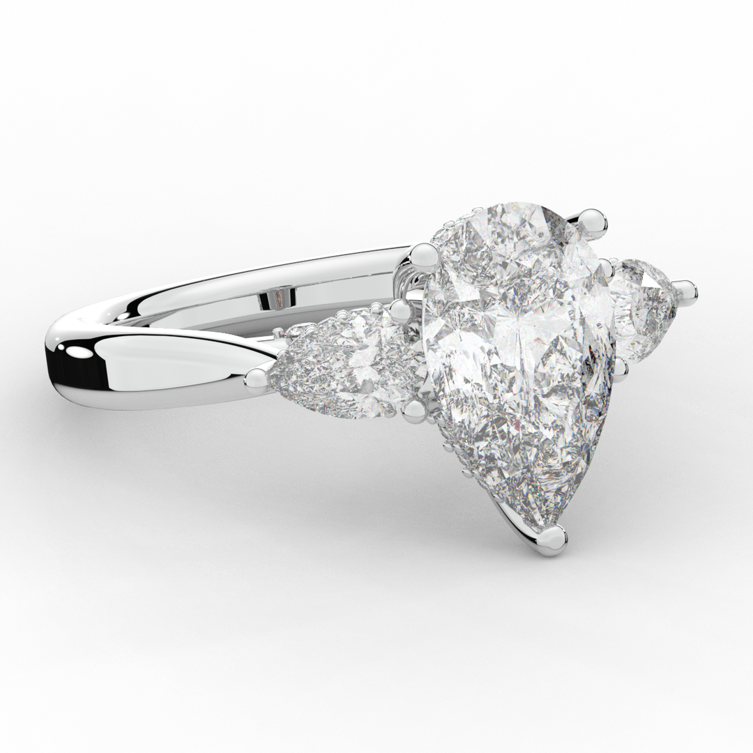 3.70CT.TW PEAR LAB DIAMOND 3 STONE ENGAGEMENT RING - Nazarelle