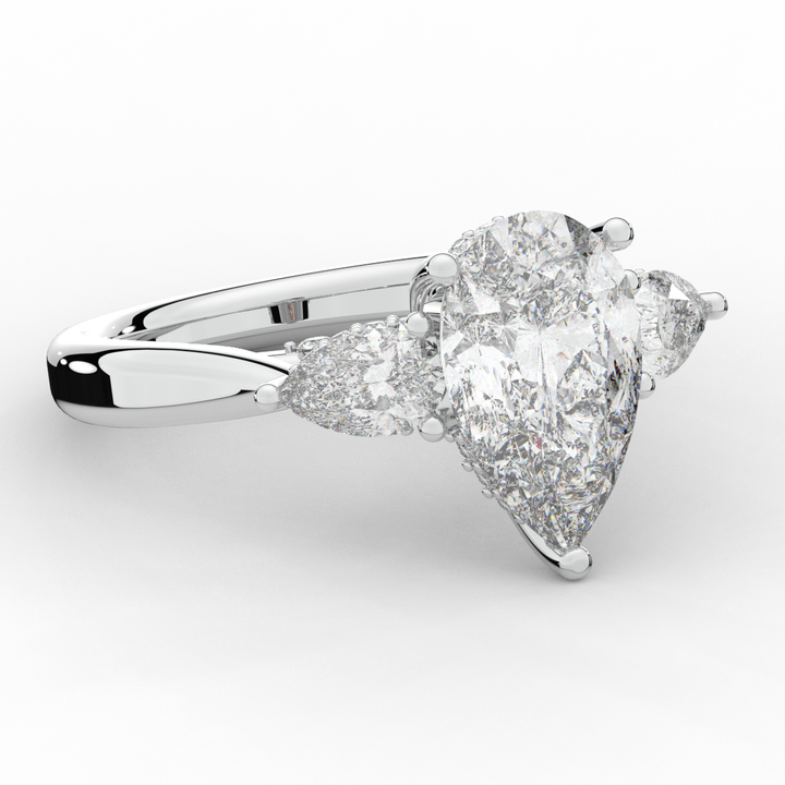 3.70CT.TW PEAR LAB DIAMOND 3 STONE ENGAGEMENT RING - Nazarelle