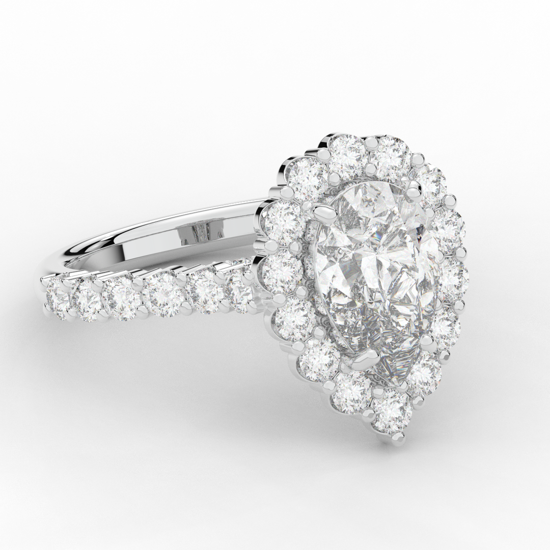 3.10CT.TW PEAR LAB DIAMOND HALO ENGAGEMENT RING - Nazarelle