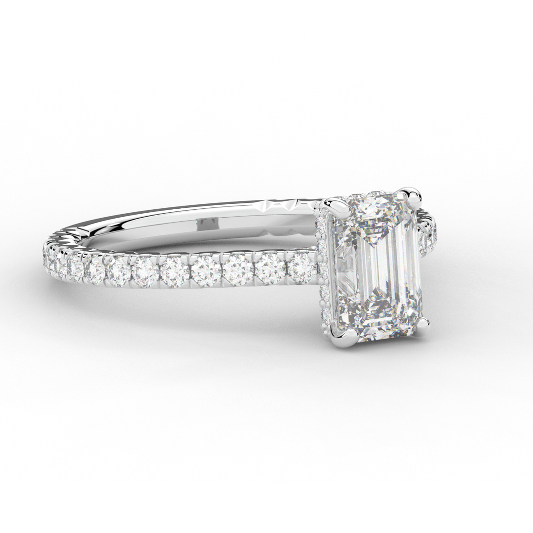2.10CT.TW EMERALD CUT LAB DIAMOND UNDERHALO SOLITAIRE ENGAGEMENT RING - Nazarelle
