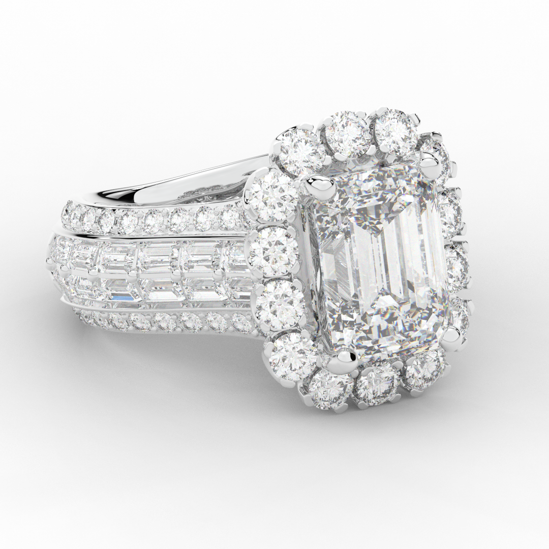 8.00CT.TW EMERALD CUT LAB DIAMOND HALO ENGAGEMENT RING - Nazarelle