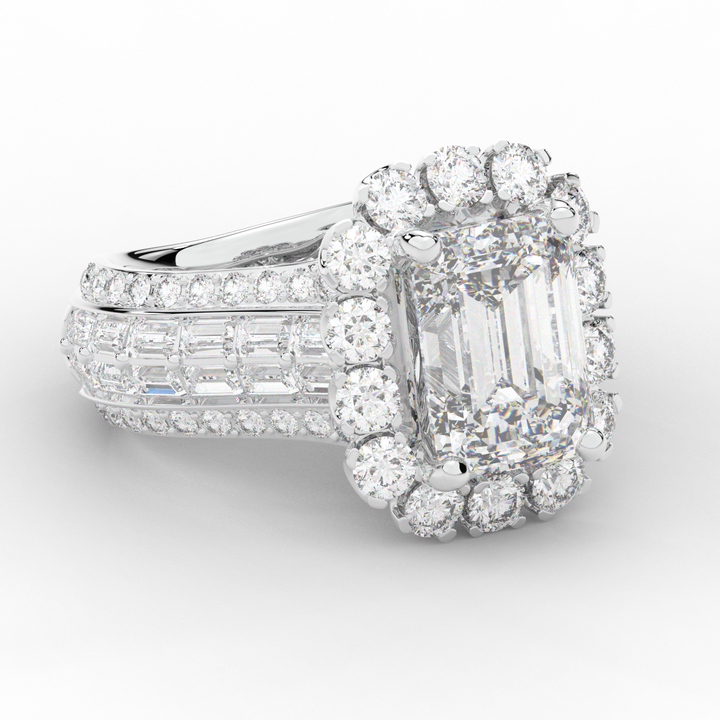 8.00CT.TW EMERALD CUT LAB DIAMOND HALO ENGAGEMENT RING - Nazarelle