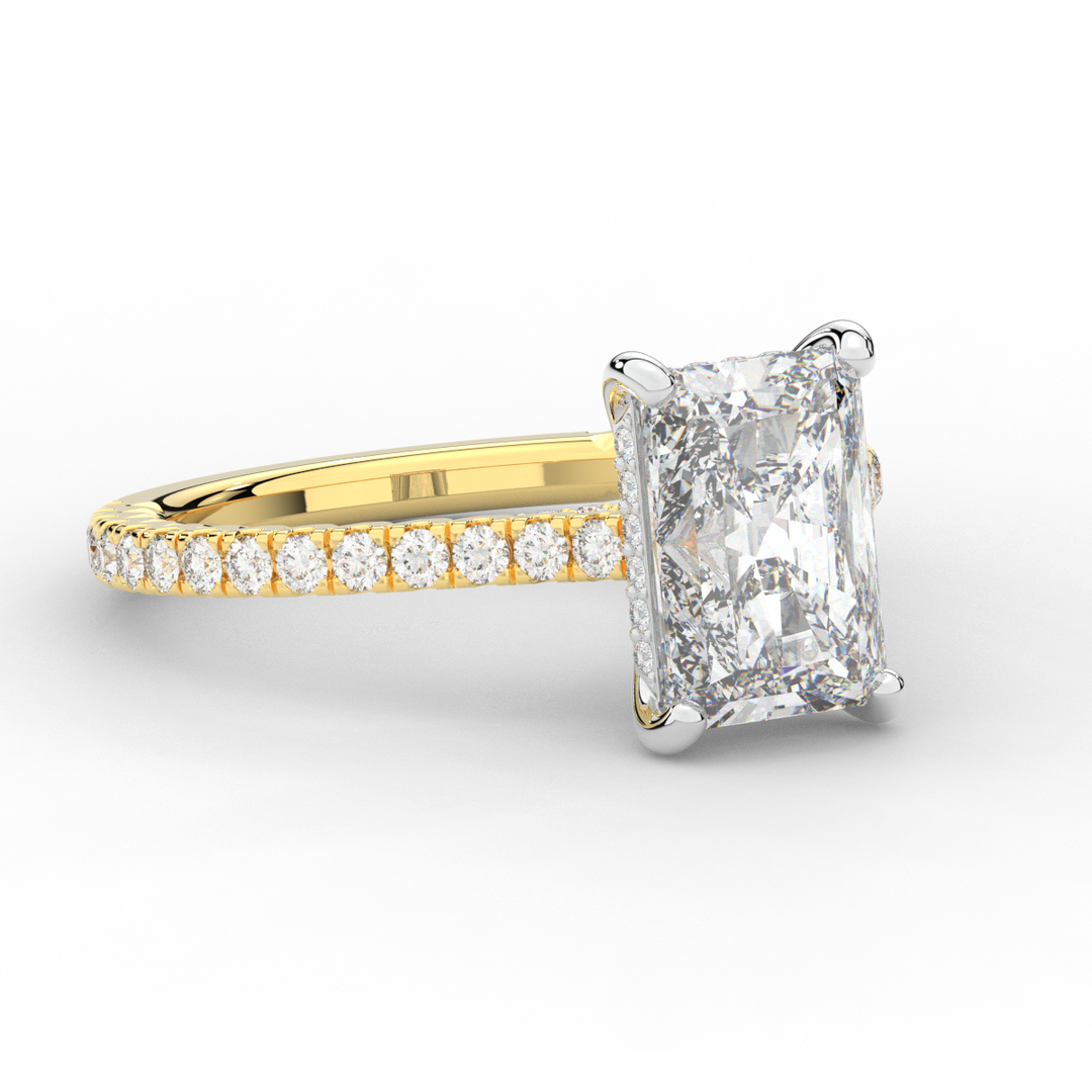 3.50CT.TW RADIANT LAB DIAMOND UNDERHALO SOLITAIRE TWO TONE ENGAGEMENT RING - Nazarelle