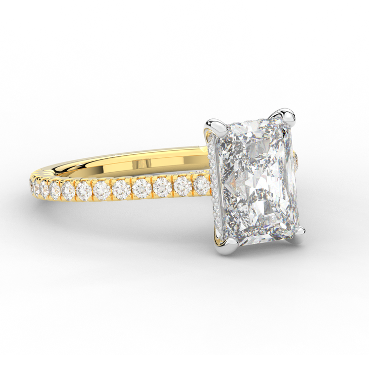 3.50CT.TW RADIANT LAB DIAMOND UNDERHALO SOLITAIRE TWO TONE ENGAGEMENT RING - Nazarelle