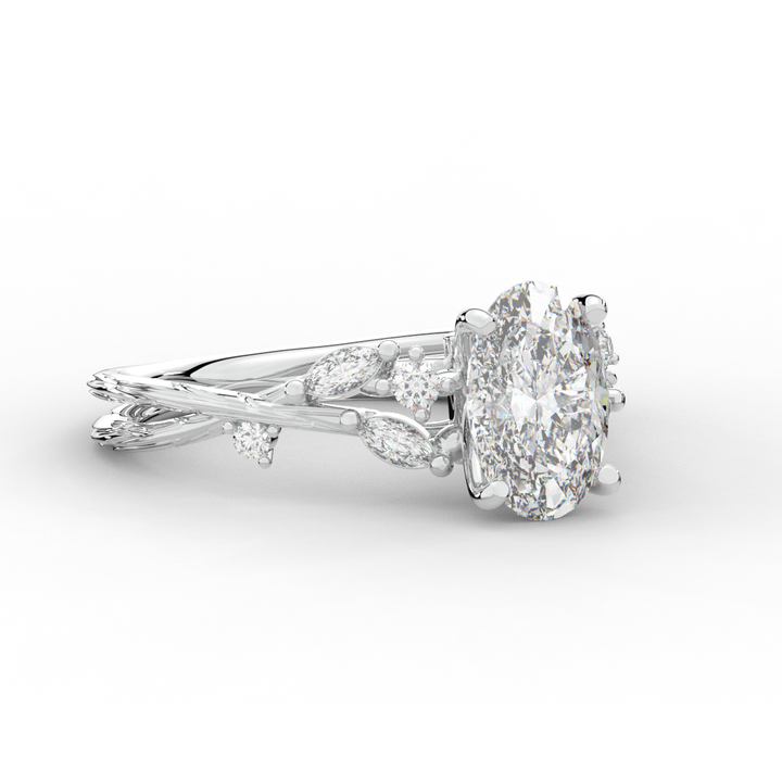 2.25CT.TW OVAL LAB DIAMOND STYLIZED VINE AND TREE BARK FINISH ENGAGEMENT RING - Nazarelle