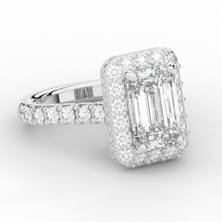 4.50CT.TW EMERALD CUT LAB DIAMOND HALO ENGAGEMENT RING - Nazarelle