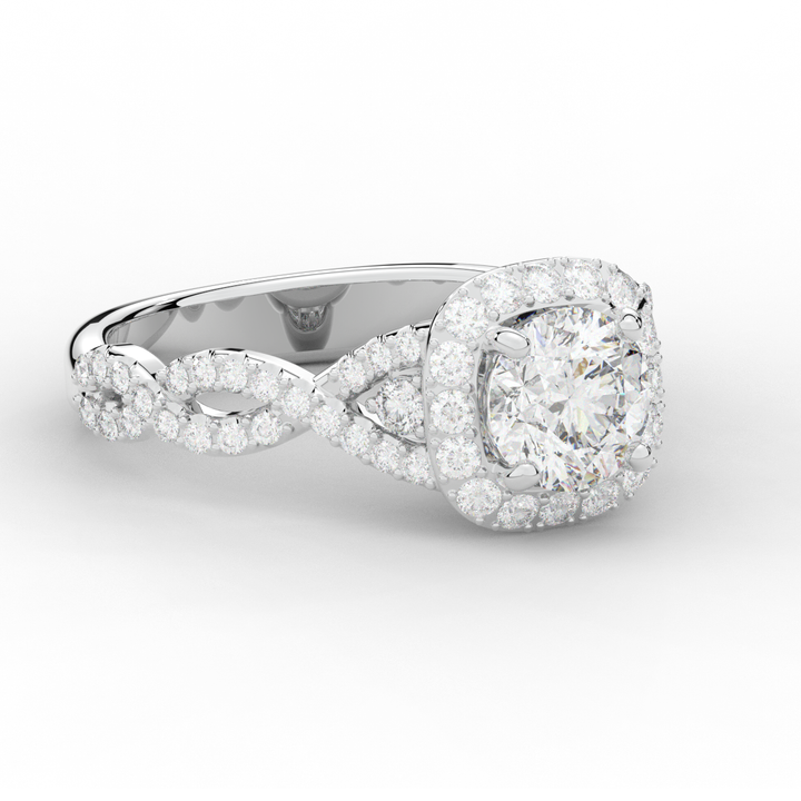 1.60CT.TW ROUND LAB DIAMOND HALO TWIST ENGAGEMENT RING - Nazarelle