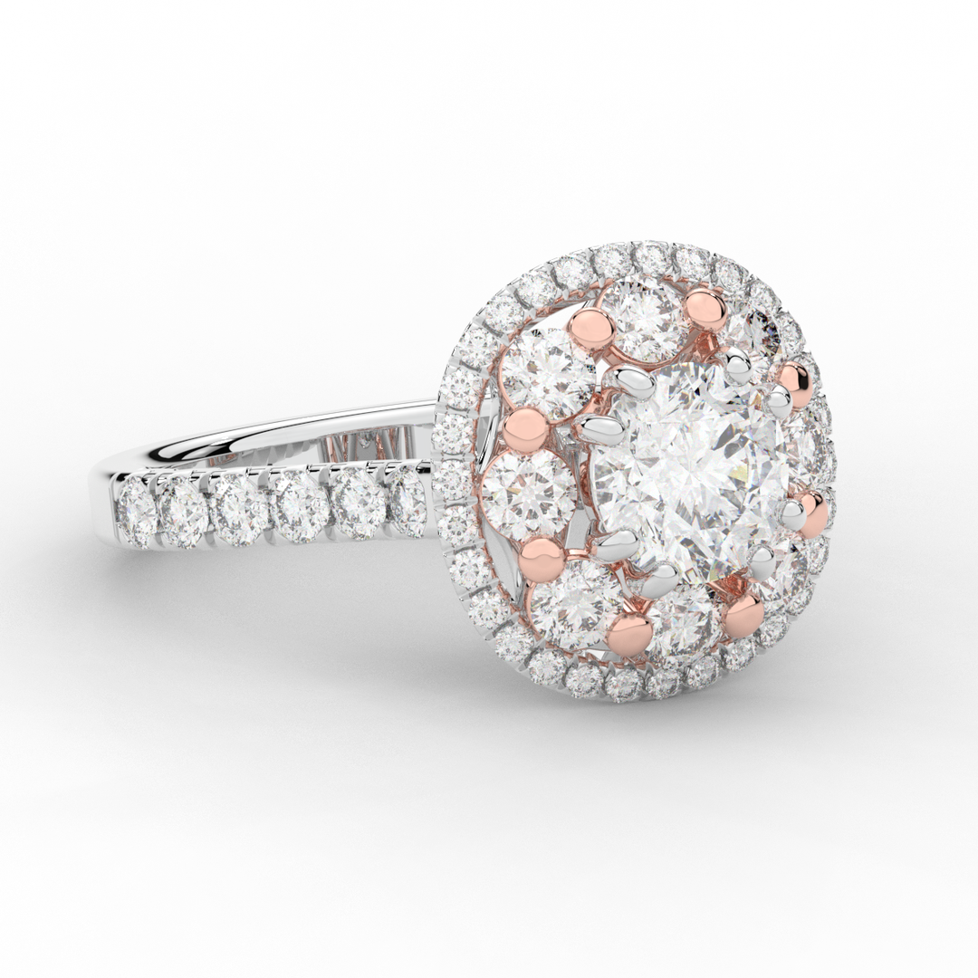 2.70CT.TW ROUND LAB DIAMOND DOUBLE HALO TWO TONE ENGAGEMENT RING - Nazarelle