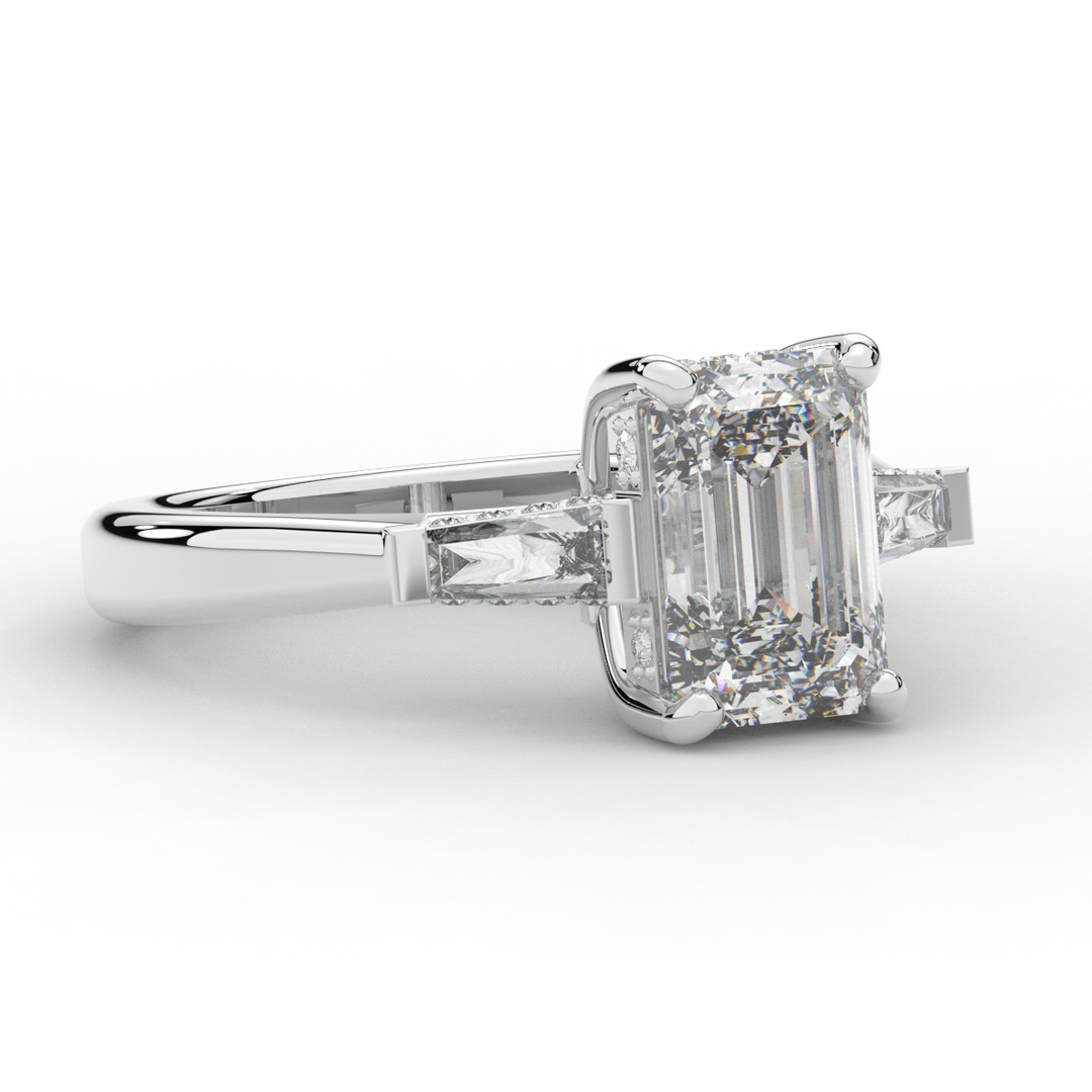 3.45CT.TW EMERALD CUT LAB DIAMOND 3 STONE ENGAGEMENT RING - Nazarelle