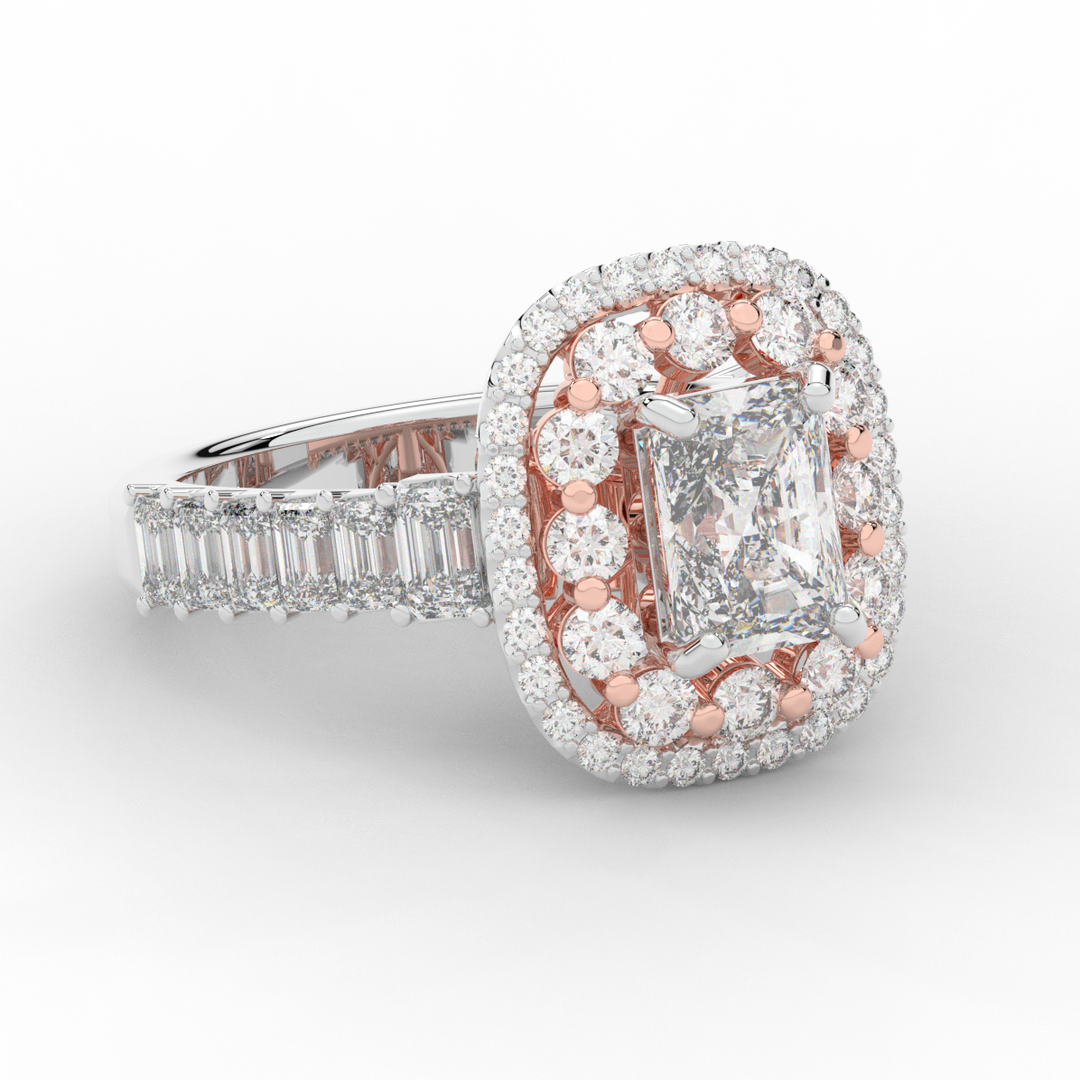 4.70CT.TW RADIANT LAB DIAMOND DOUBLE HALO TWO TONE ENGAGEMENT RING - Nazarelle