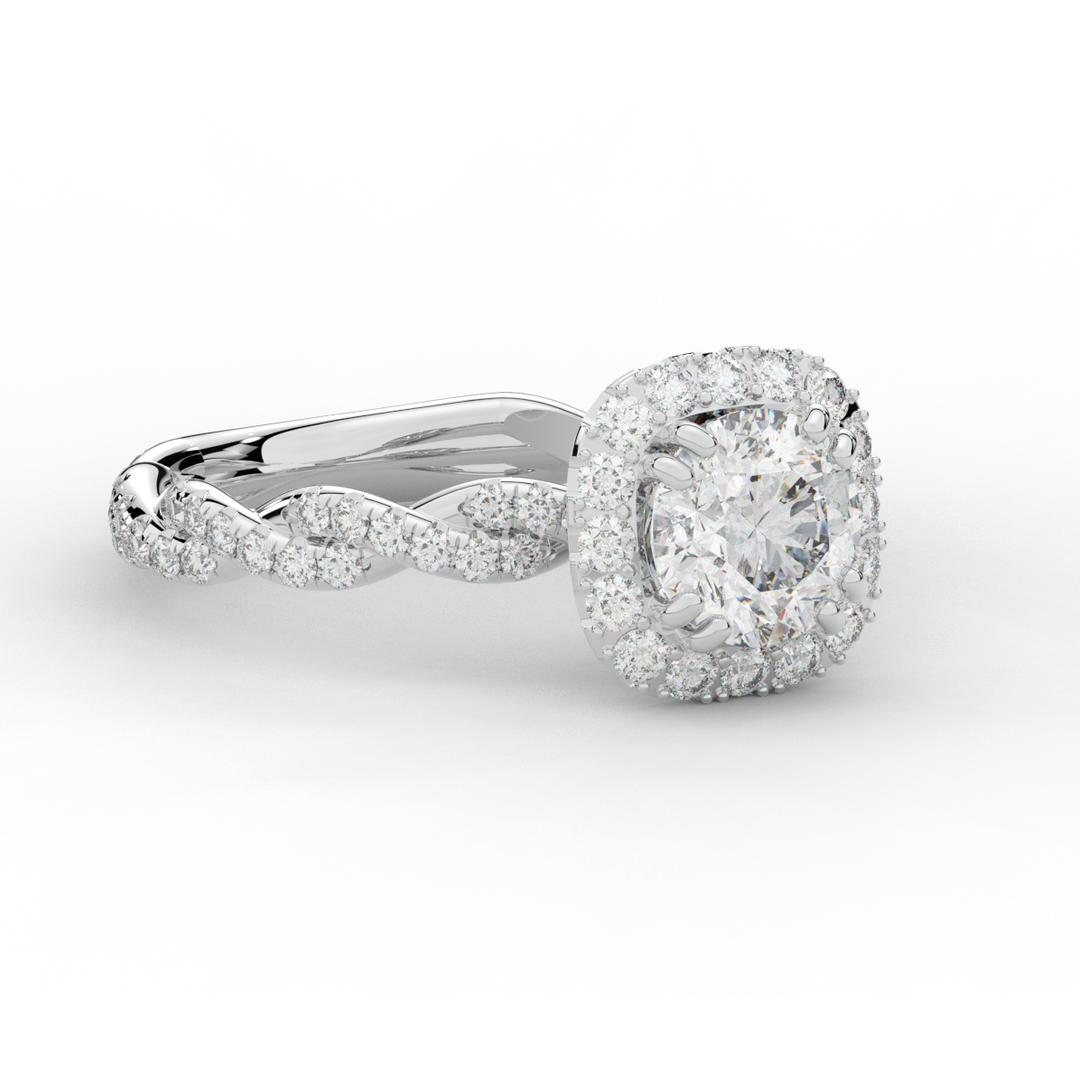 1.55CT.TW ROUND LAB DIAMOND HALO TWIST ENGAGEMENT RING - Nazarelle