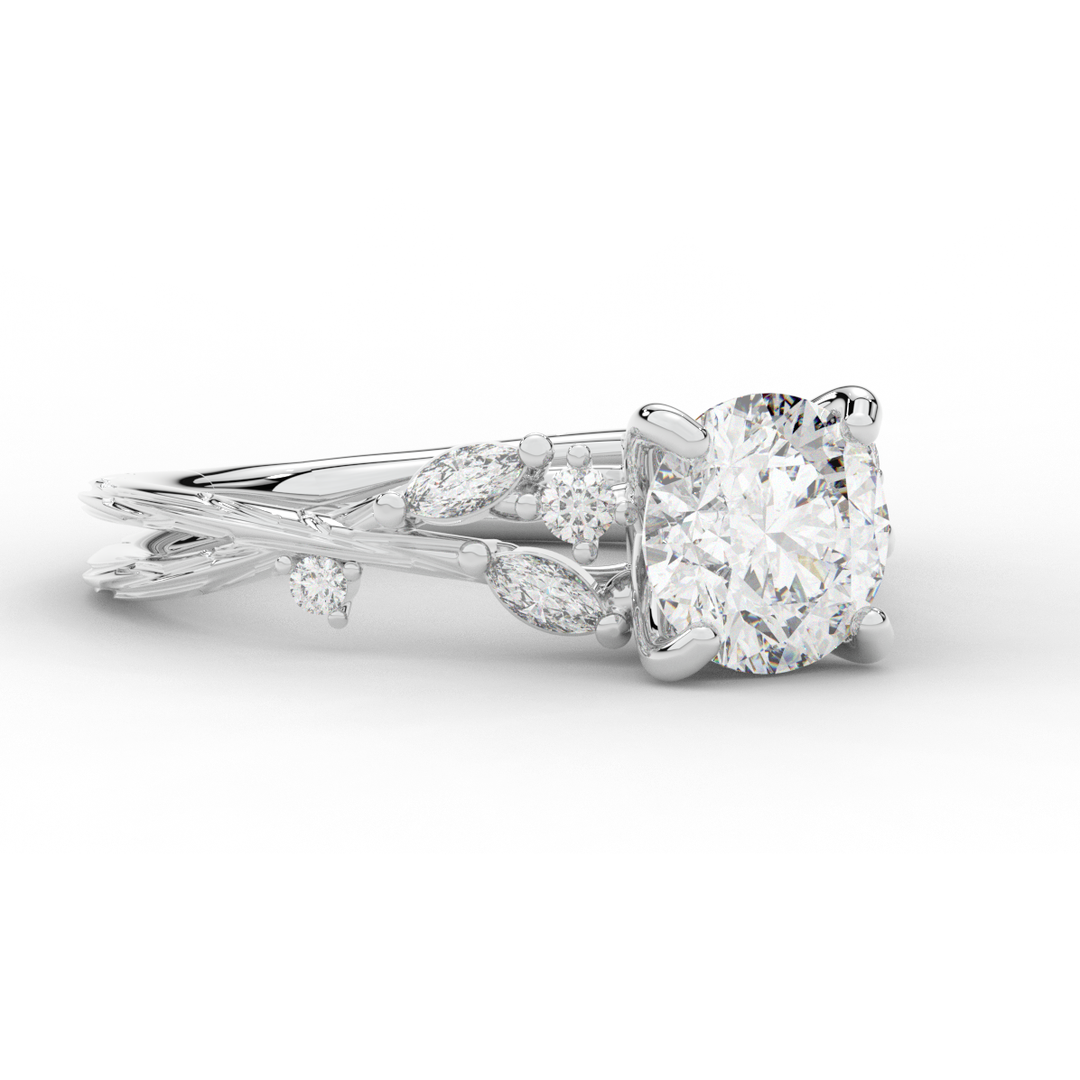 1.75CT.TW ROUND LAB DIAMOND STYLIZED VINE AND TREE BARK FINISH ENGAGEMENT RING - Nazarelle