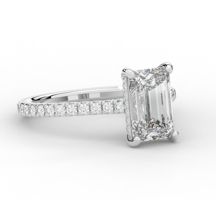 3.50CT.TW EMERALD CUT LAB DIAMOND UNDERHALO SOLITAIRE ENGAGEMENT RING - Nazarelle
