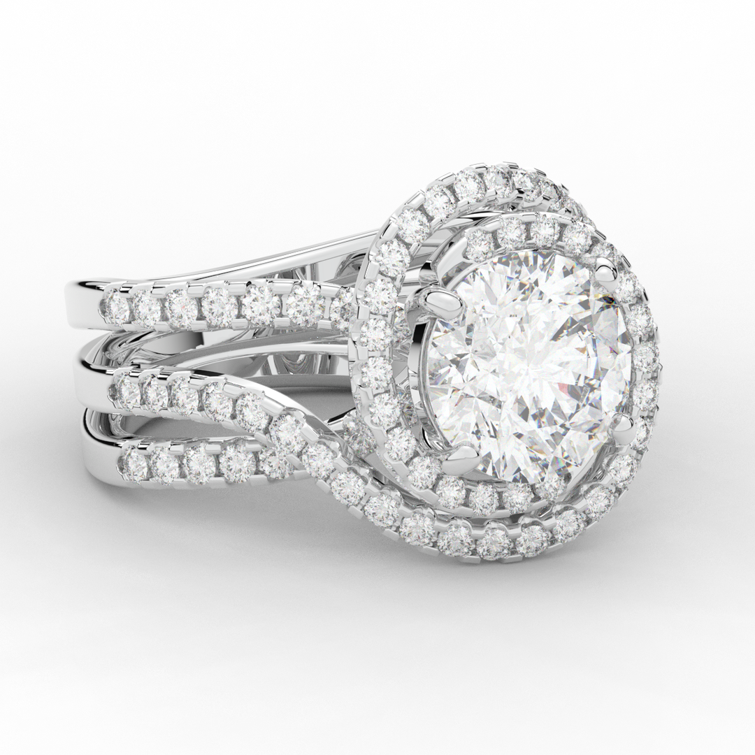 3.90CT.TW ROUND LAB DIAMOND TWIST HALO ENGAGEMENT RING - Nazarelle