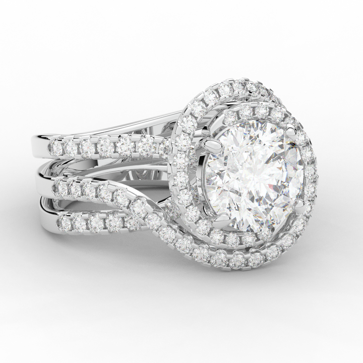 3.90CT.TW ROUND LAB DIAMOND TWIST HALO ENGAGEMENT RING - Nazarelle