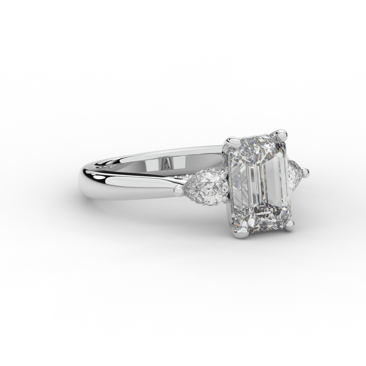 2.40CT.TW EMERALD CUT LAB DIAMOND 3 STONE ENGAGEMENT RING - Nazarelle