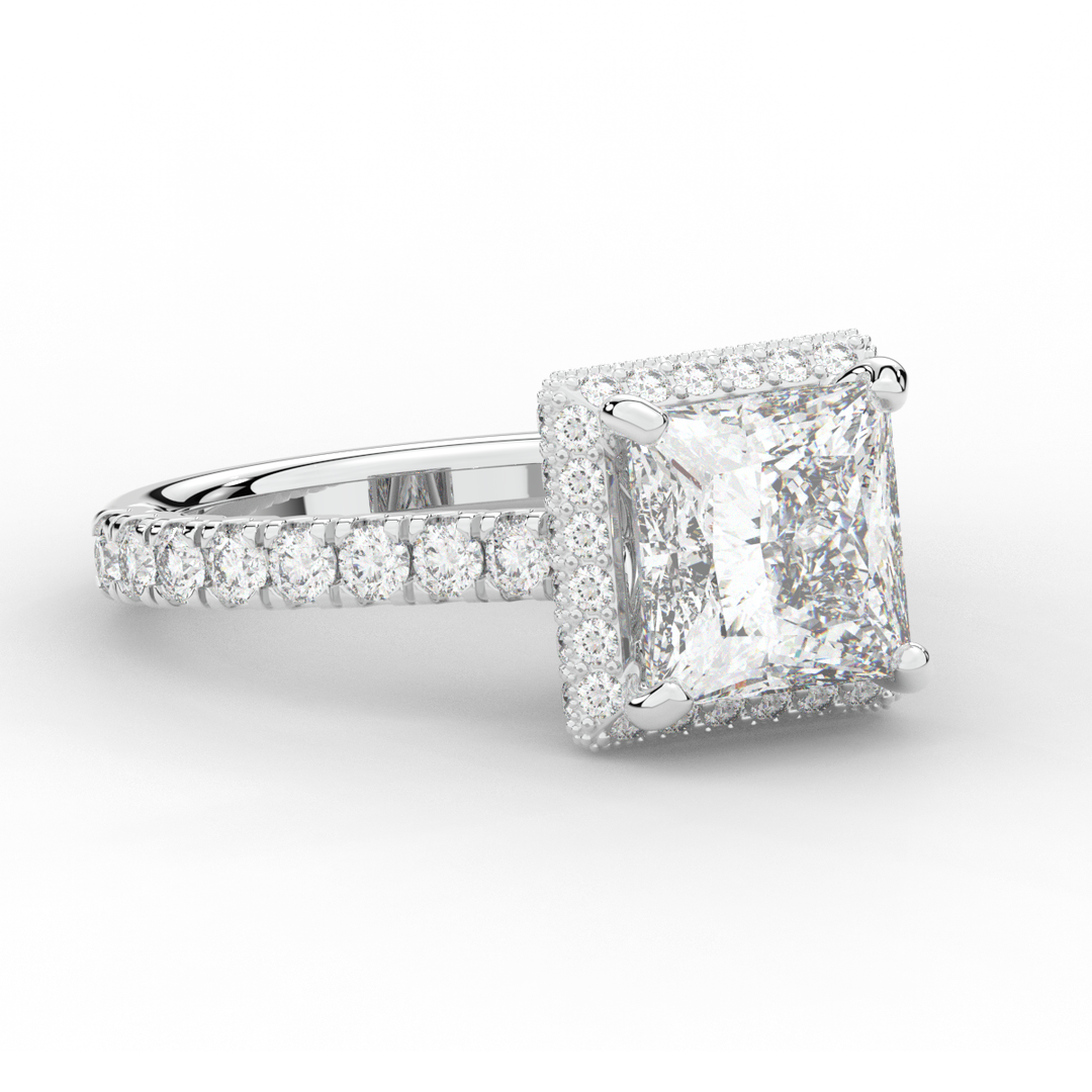 3.90CT.TW PRINCESS LAB DIAMOND HALO ENGAGEMENT RING - Nazarelle