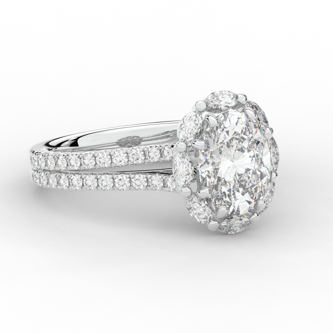 2.30CT.TW OVAL LAB DIAMOND HALO SPLIT SHANK ENGAGEMENT RING - Nazarelle