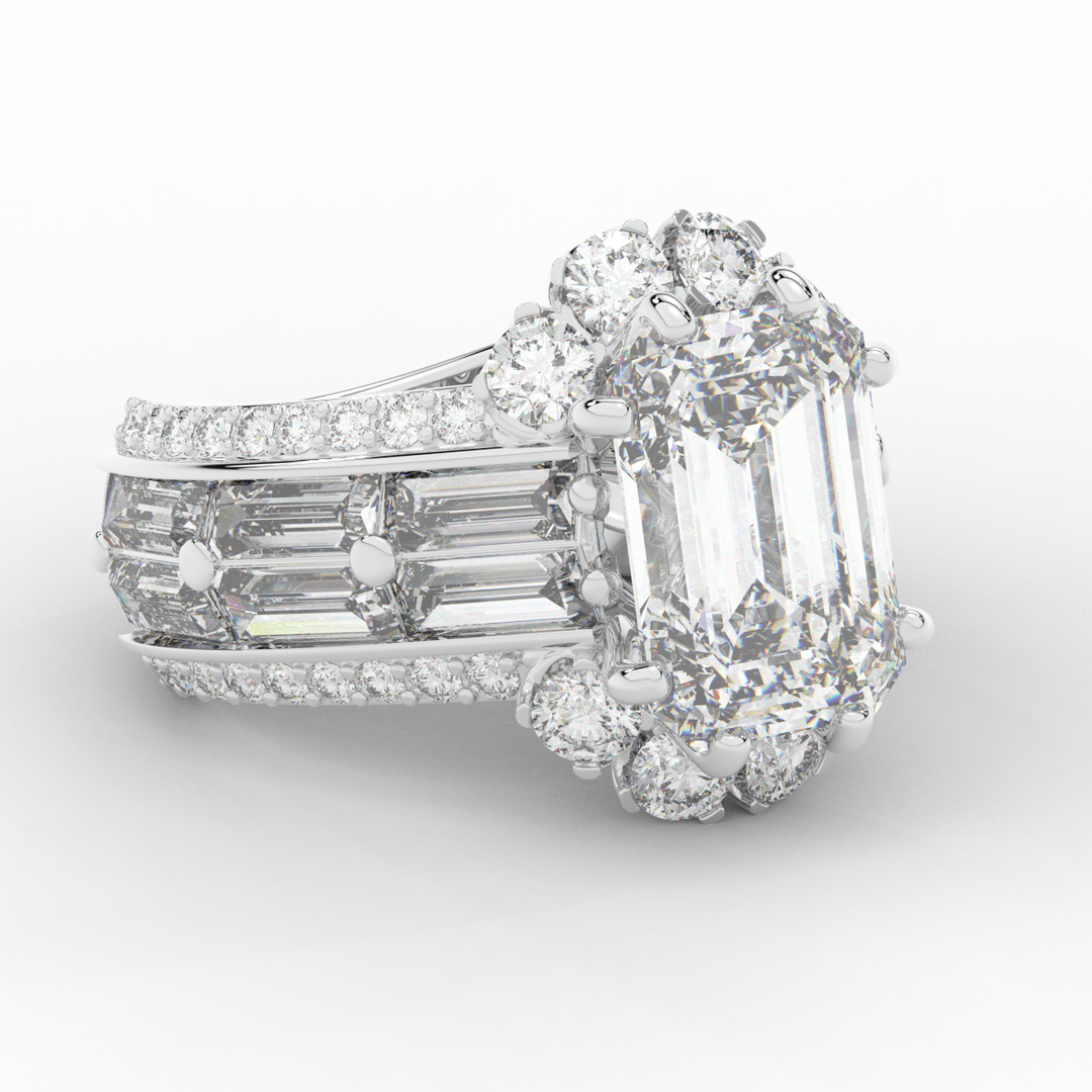 8.25CT.TW EMERALD CUT LAB DIAMOND HALO ENGAGEMENT RING - Nazarelle