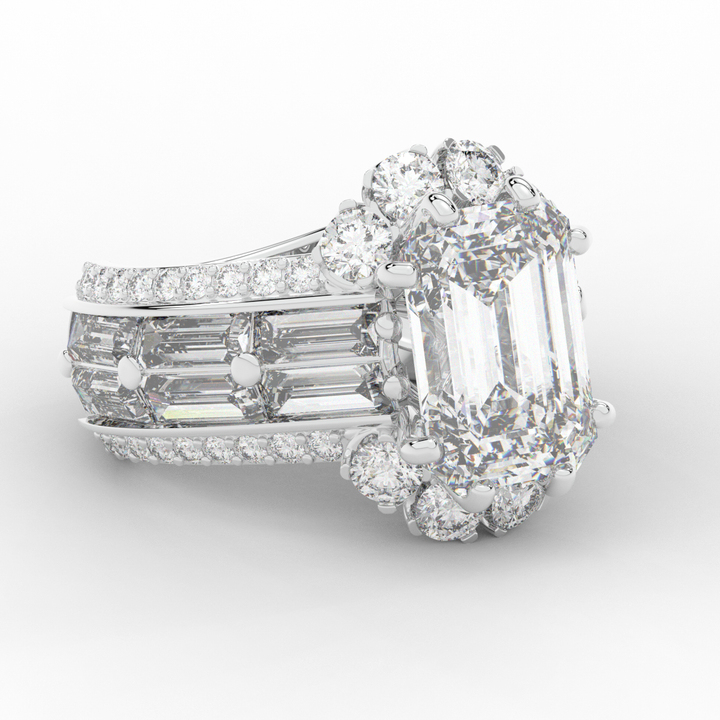 8.25CT.TW EMERALD CUT LAB DIAMOND HALO ENGAGEMENT RING - Nazarelle