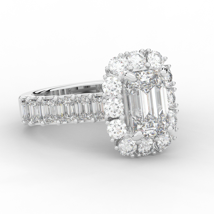 6.00CT.TW EMERALD CUT LAB DIAMOND HALO ENGAGEMENT RING - Nazarelle