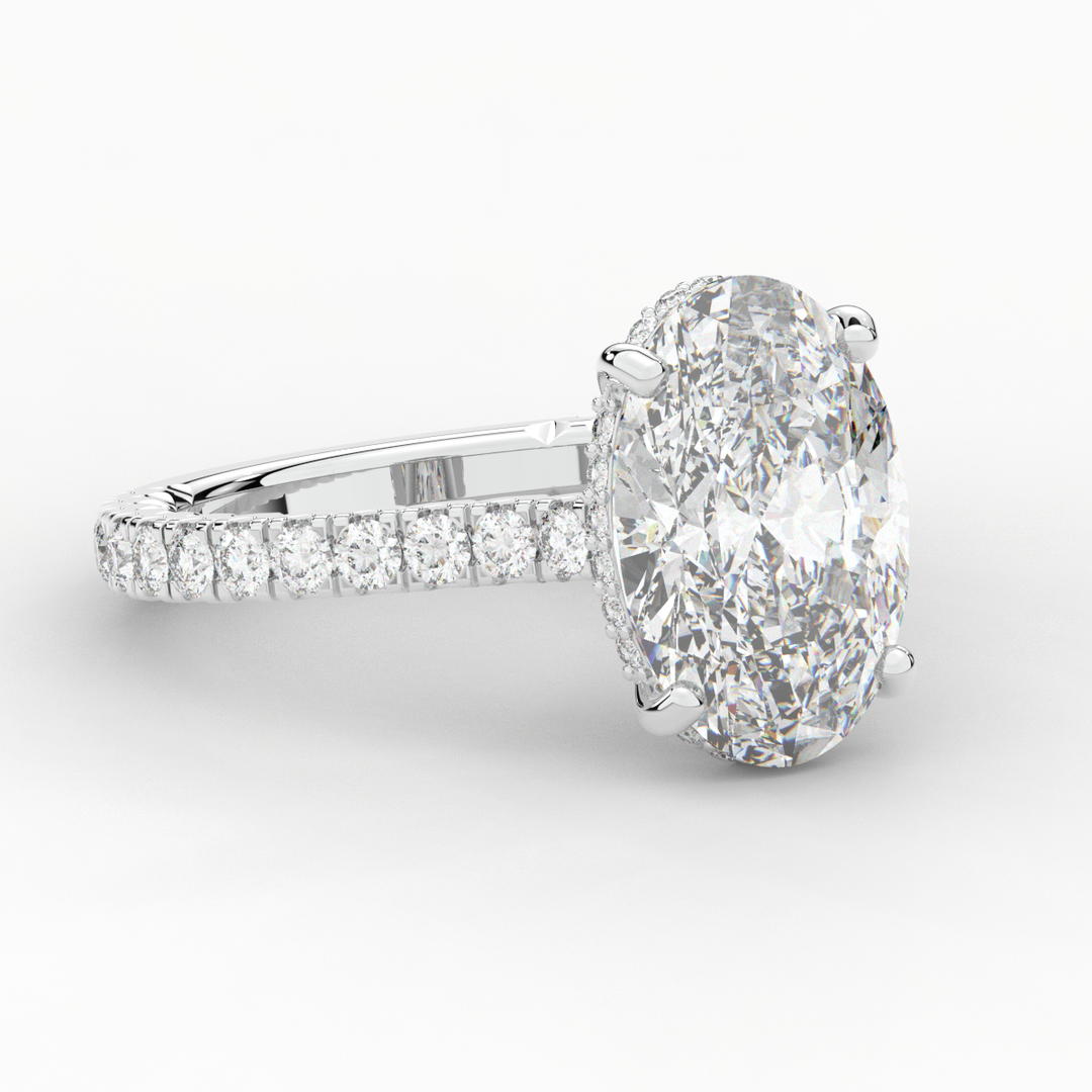 4.70CT.TW OVAL LAB DIAMOND UNDERHALO SOLITAIRE ENGAGEMENT RING - Nazarelle