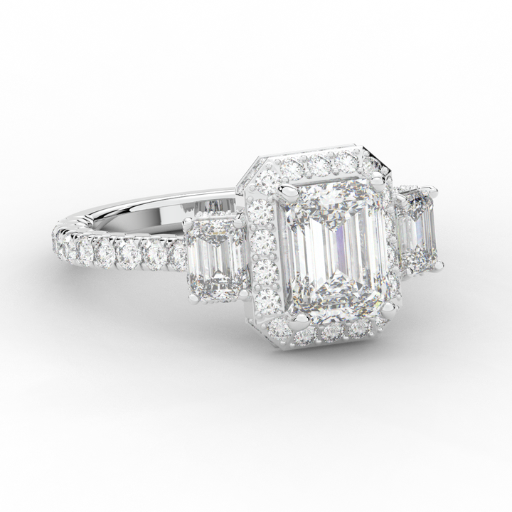 3.20CT.TW EMERALD CUT LAB DIAMOND 3 STONE ENGAGEMENT RING - Nazarelle