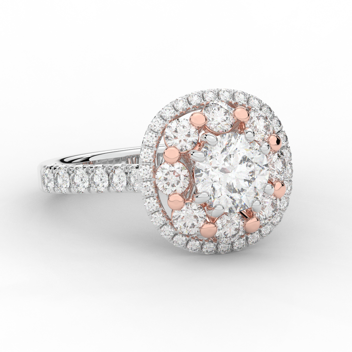 2.70CT.TW ROUND LAB DIAMOND DOUBLE HALO TWO TONE ENGAGEMENT RING - Nazarelle