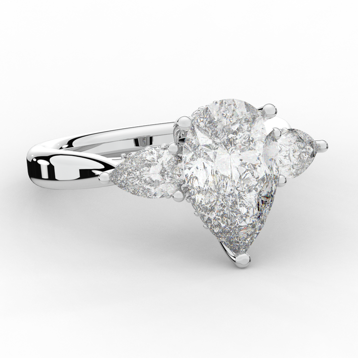 3.70CT.TW PEAR LAB DIAMOND 3 STONE ENGAGEMENT RING - Nazarelle