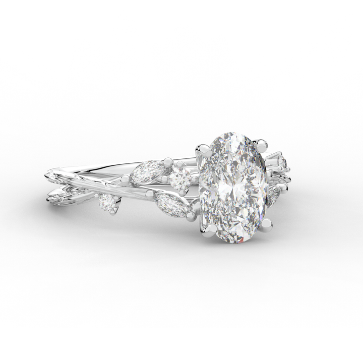 2.25CT.TW OVAL LAB DIAMOND STYLIZED VINE AND TREE BARK FINISH ENGAGEMENT RING - Nazarelle