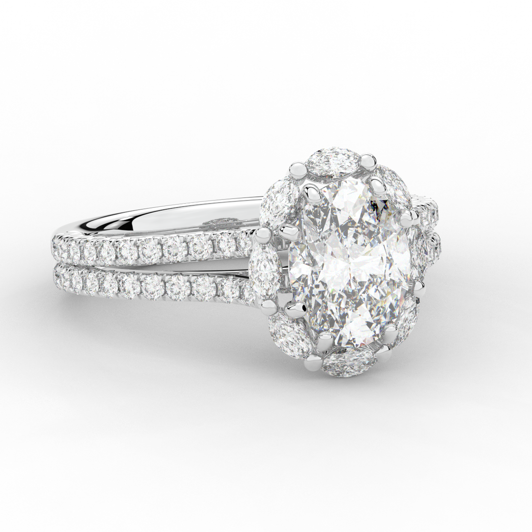 2.30CT.TW OVAL LAB DIAMOND HALO SPLIT SHANK ENGAGEMENT RING - Nazarelle