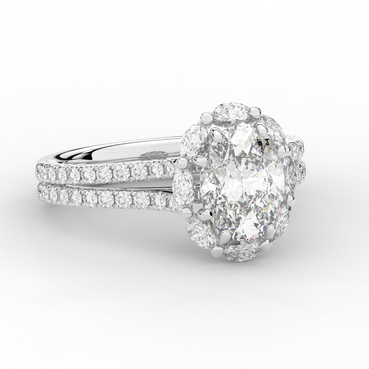 2.30CT.TW OVAL LAB DIAMOND HALO SPLIT SHANK ENGAGEMENT RING - Nazarelle