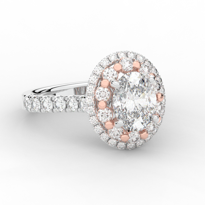 3.30CT.TW OVAL LAB DIAMOND DOUBLE HALO TWO TONE ENGAGEMENT RING - Nazarelle