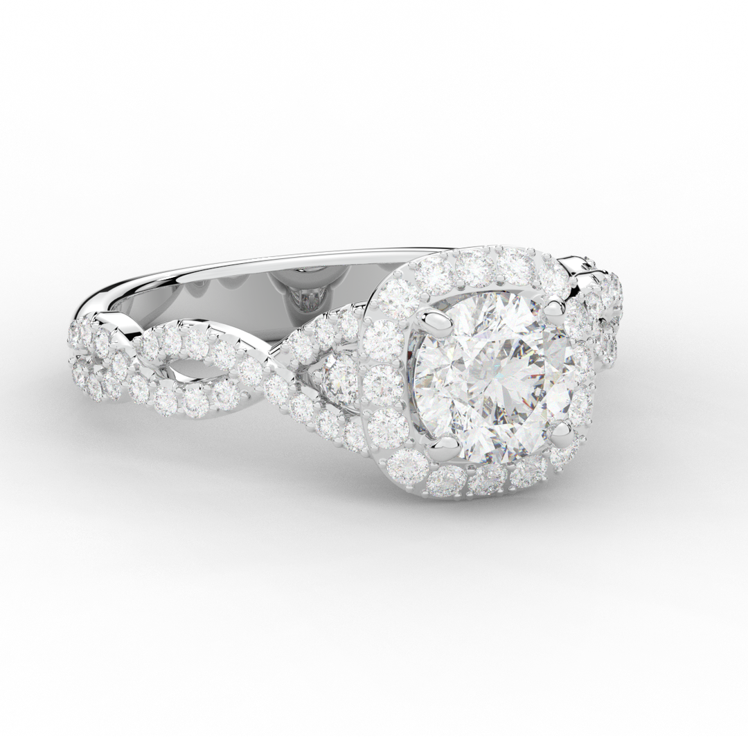 1.60CT.TW ROUND LAB DIAMOND HALO TWIST ENGAGEMENT RING - Nazarelle
