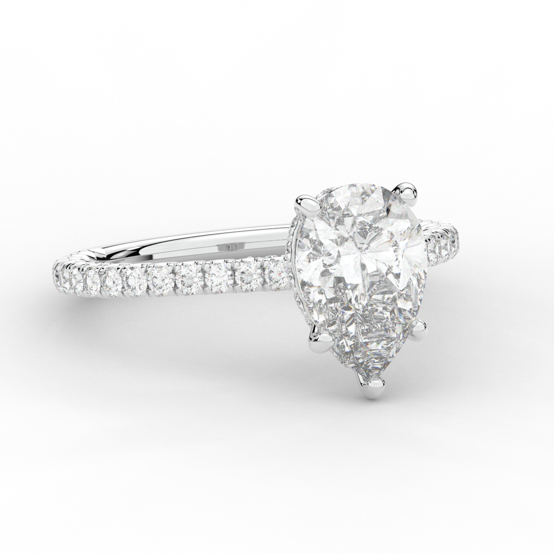 2.50CT.TW PEAR LAB DIAMOND UNDERHALO SOLITAIRE ENGAGEMENT RING - Nazarelle