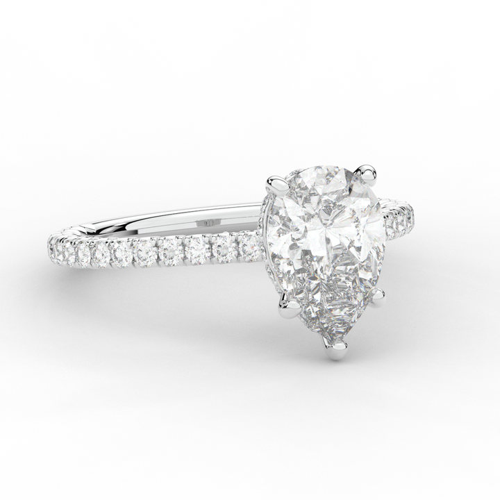 2.50CT.TW PEAR LAB DIAMOND UNDERHALO SOLITAIRE ENGAGEMENT RING - Nazarelle