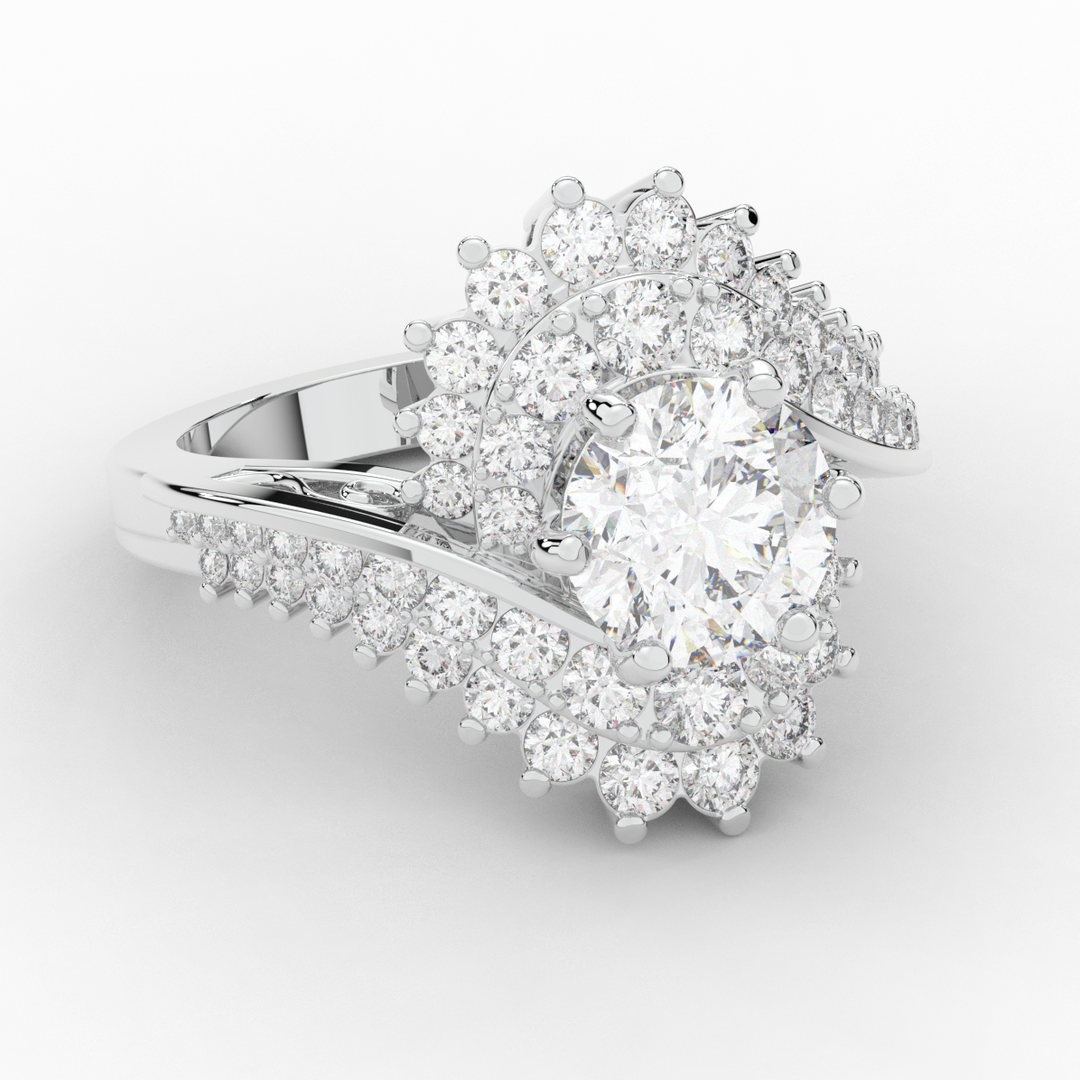 3.35CT.TW ROUND LAB DIAMOND BYPASS HALO ENGAGEMENT RING - Nazarelle