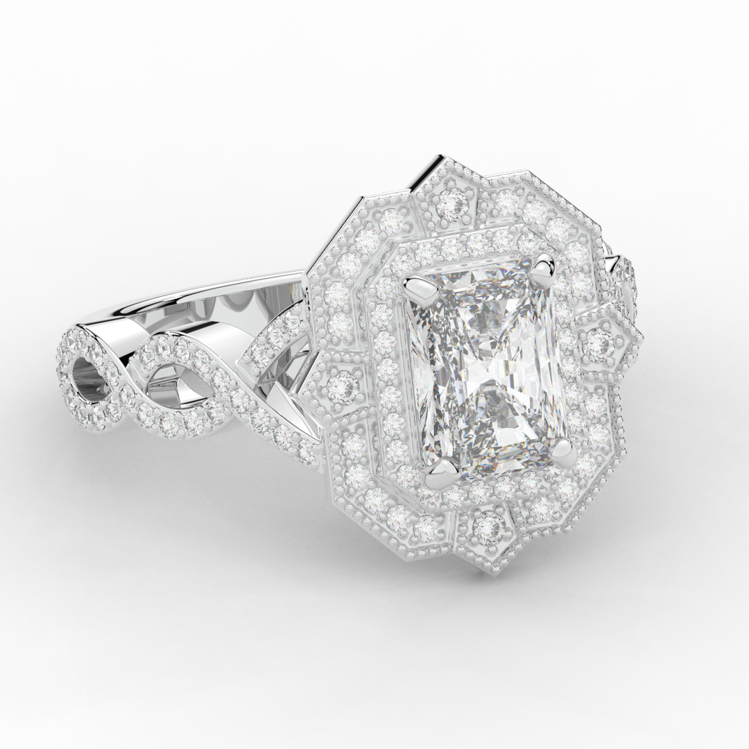 1.90CT.TW RADIANT LAB DIAMOND HALO ENGAGEMENT RING - Nazarelle