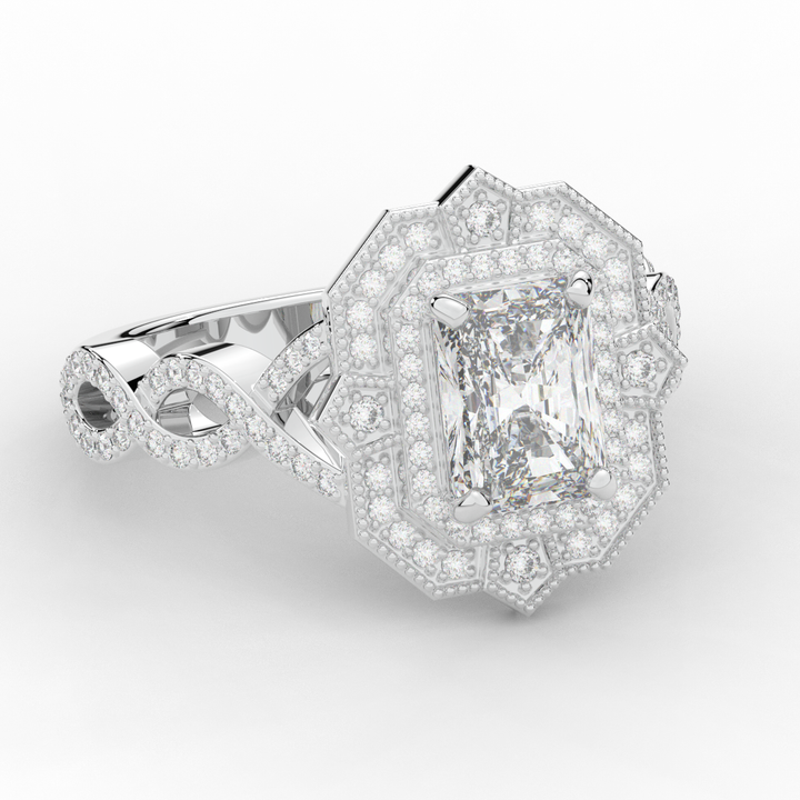 1.90CT.TW RADIANT LAB DIAMOND HALO ENGAGEMENT RING - Nazarelle