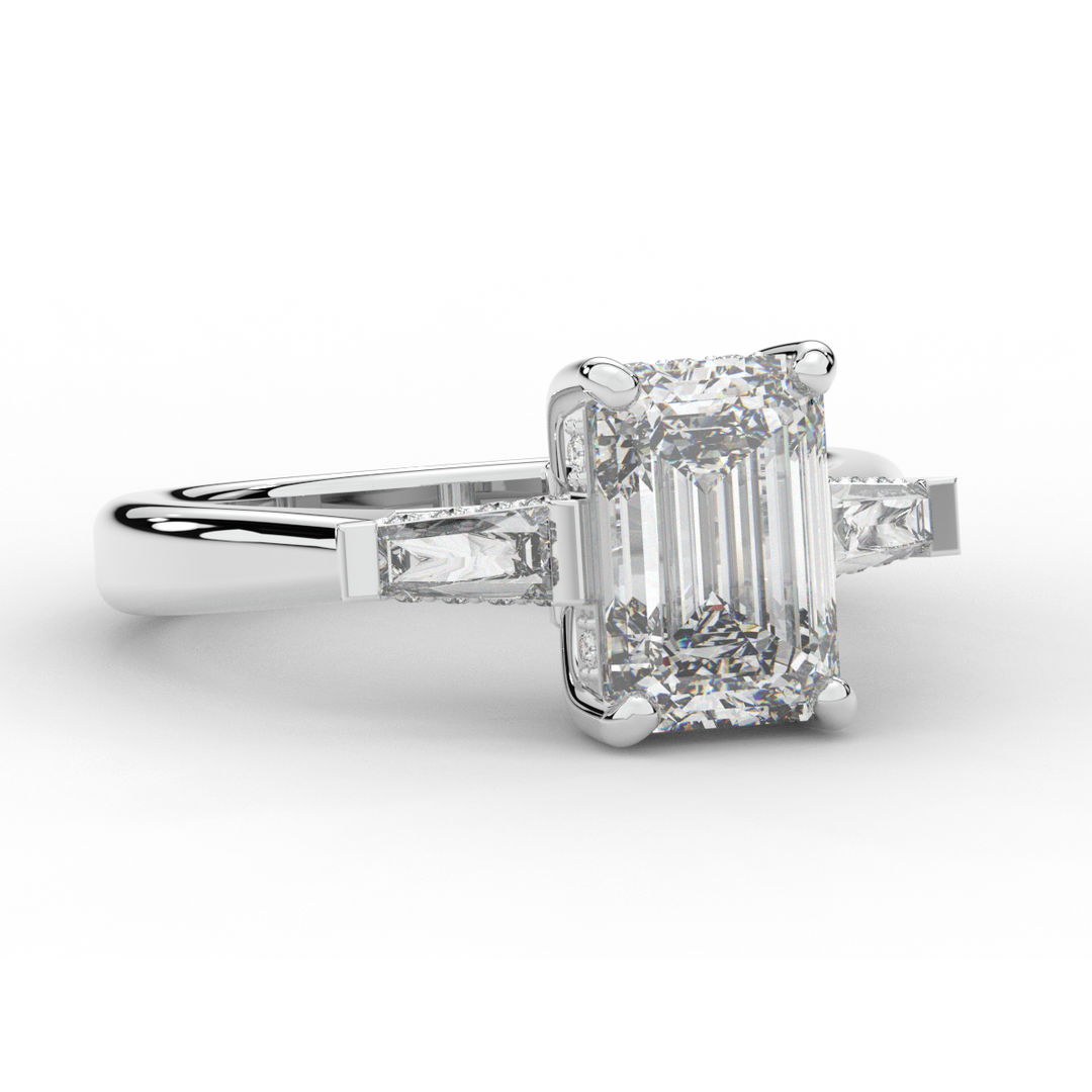 3.45CT.TW EMERALD CUT LAB DIAMOND 3 STONE ENGAGEMENT RING - Nazarelle