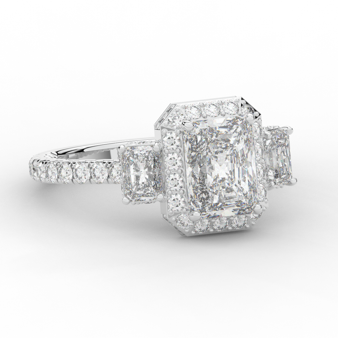 3.20CT.TW RADIANT LAB DIAMOND 3 STONE ENGAGEMENT RING - Nazarelle