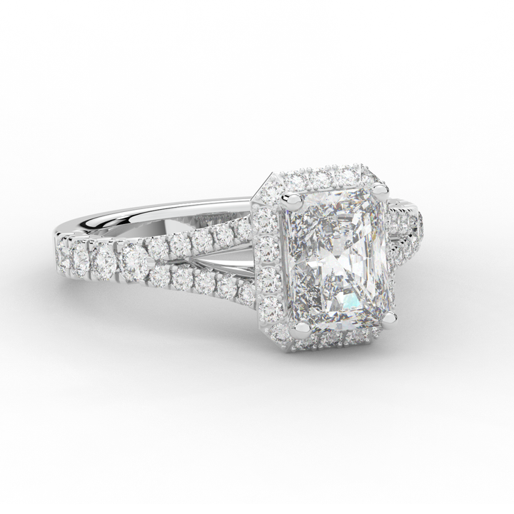 2.60CT.TW RADIANT LAB DIAMOND SPLIT SHANK HALO ENGAGEMENT RING - Nazarelle