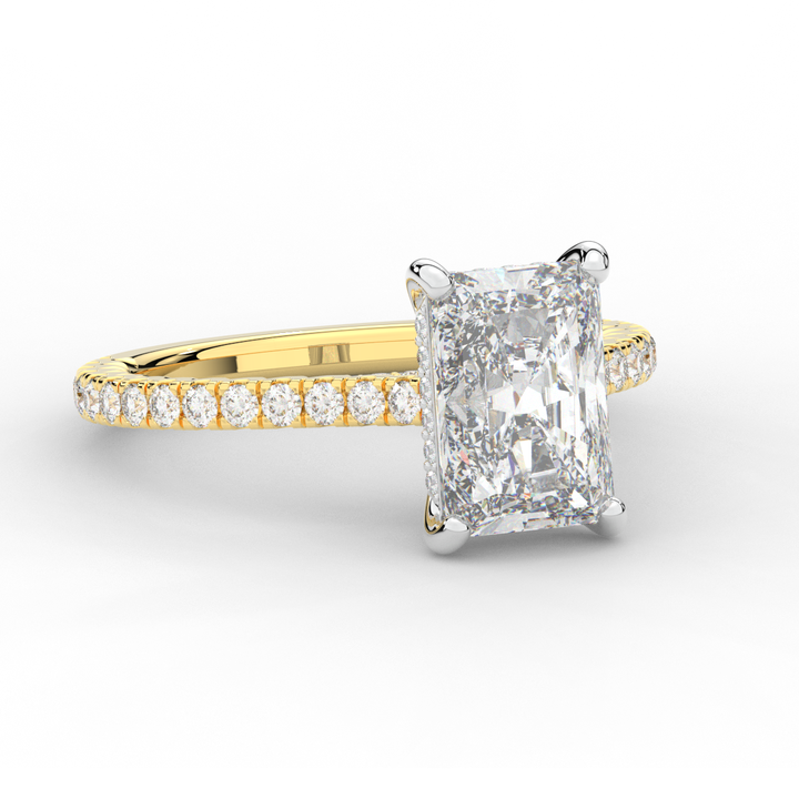 3.50CT.TW RADIANT LAB DIAMOND UNDERHALO SOLITAIRE TWO TONE ENGAGEMENT RING - Nazarelle