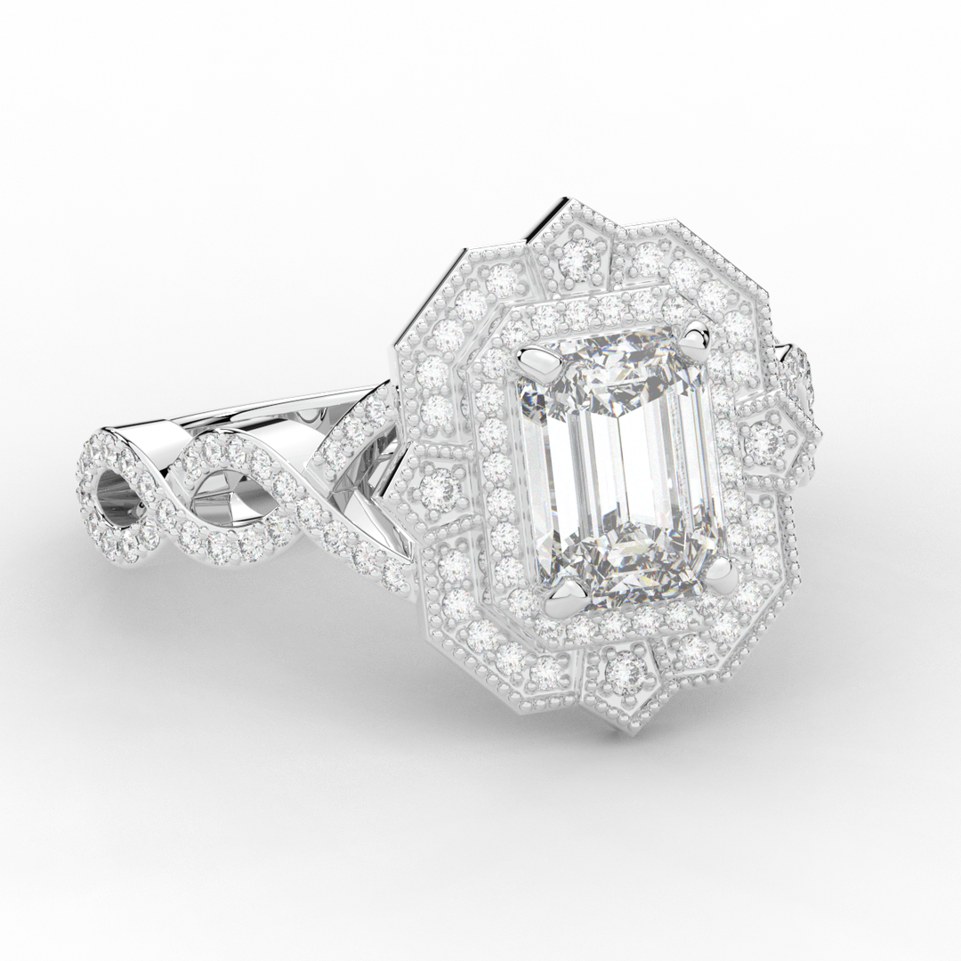 1.90CT.TW EMERALD CUT LAB DIAMOND HALO ENGAGEMENT RING - Nazarelle